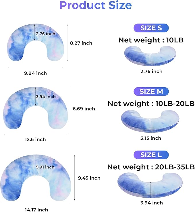 Dog Pillow, U-Shaped Dog Calming Pillow for Pet, Soft Dog Neck Pillow Machine Washable Dog Bed Pillow for Dog and Cat Enhance Sleep Quality(Tie-dye Purple Blue, Large)