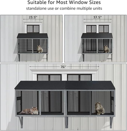 beeNbkks Bug Proof Cat Catio, Window Cat House with Metal Mesh, Outdoor Enclosure for Indoor Pets, Expandable Wooden Perch, Safe Comfortable Haven for Pets, Keep Bugs Insects Out