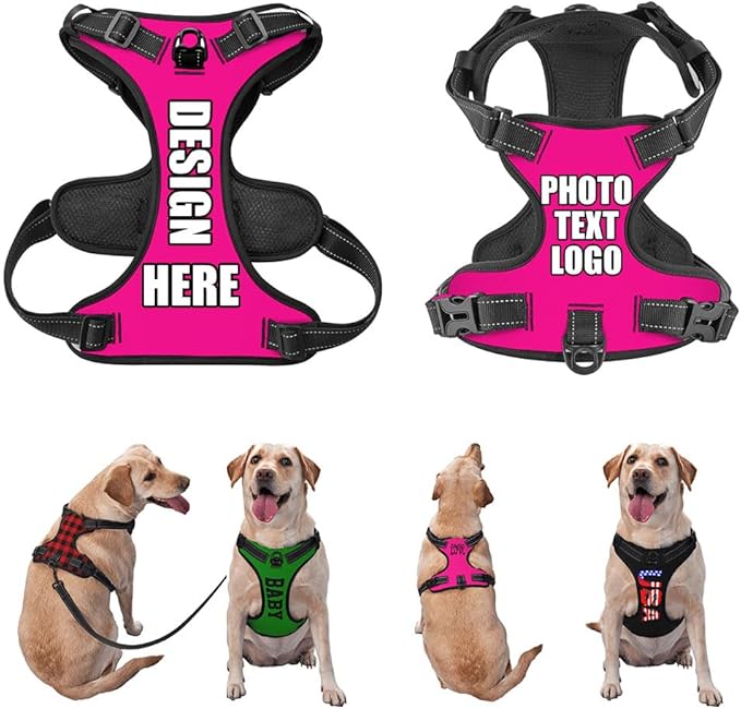 Custom Breathable Pet Chest Harness with Optional Leash, Customize No-Pull Dog Harnesses with Your Personalized Design, Personalize Pet Towing Vest with Mesh Fabric, DeepPink, XL