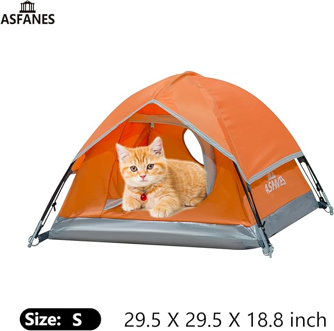 Outdoor Waterproof Pet Camping Tent, Cave Bed for Indoor Cats and Small Dogs, Portable Cat House Dog House, 21.6x21.6x14.9'', Orange, S.