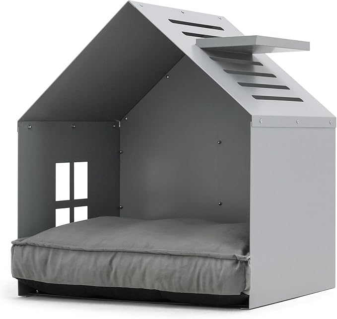 Modern Metal Dog House with Plush Cushion – Open Design Dog Bed, Cozy Pet Cave for Dogs & Cats, Stylish Indoor Pet Furniture