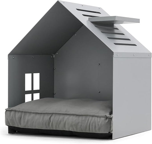 Modern Metal Dog House with Plush Cushion – Open Design Dog Bed, Cozy Pet Cave for Dogs & Cats, Stylish Indoor Pet Furniture