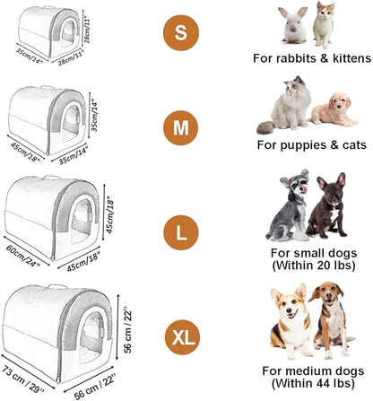 ANPPEX Small Igloo Dog House Indoor,M Size Dog Cave for Small Dogs and Cats,2-in-1 Washable Covered Dog Bed,Brown