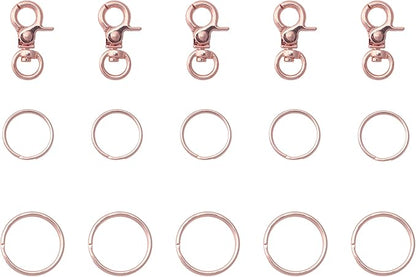 5 Pcs Dog Tag Clips with 5 Pcs 3/4 Inch Keychain 5 Pcs 1 Inch Keychain MultiPurpose Metal Dog Tag Rings for Pet Kitten Cat Collars ID Holder Harnesses (Rose Gold)