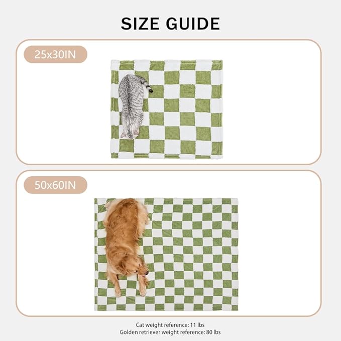 Qeils Jacquard Dog Blankets for Small Dogs, Cozy Calming Blanket for Indoor Cats, 280GSM Coral Fleece Plush Fluffy Throw Blanket, Sage Green Checkered, 25x30IN