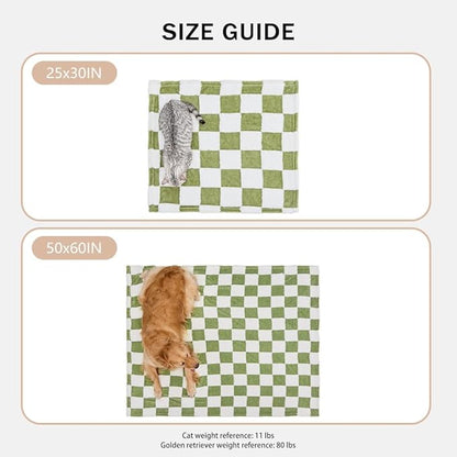 Qeils Jacquard Dog Blankets for Large Dogs, Cozy Calming Cat Blankets Washable, 280GSM Coral Fleece Plush Fluffy Throw Blanket, Sage Green Checkered, 30x40IN