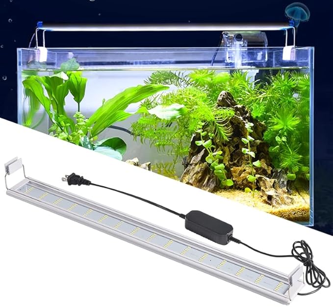 LED Aquarium Light, Full Spectrum Fish Tank Lighting, Ultra-Thin 1cm Design, 6-Row Blue&White LEDs, No Flicker, High Efficiency Cooling for 14.96-17.96in Fish Tanks (14.96inch)