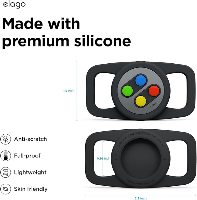 elago Pet Collar W5 Case Compatible with Apple AirTag - Drop Protection Keychain, Cute Design (Track Dogs, Keys, Backpacks, Purses) Tracking Device Not Included (Black)