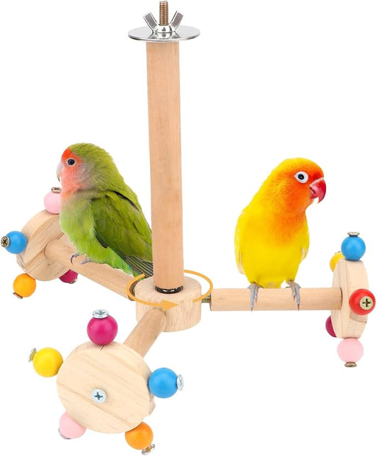 Hypeety Spinning Bird Perch Stand Toy Natural Wood Interactive Exercise Wheel Parrot Perch Toys Bird Rotating Perch for Parrot Parakeets Budgies Lovebirds Finch Conures (3 Stands)