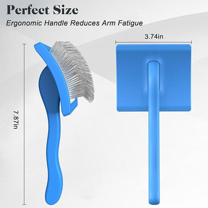 2PCS Slicker Brush for Dogs & Pet Comb,Professional Dog Grooming Brush (Goldendoodles,Poodles,Labradoodles) with Extra Long Pins to Effectively Remove Tangles, Knots and Mats-Pet Supplies(Large,Blue)