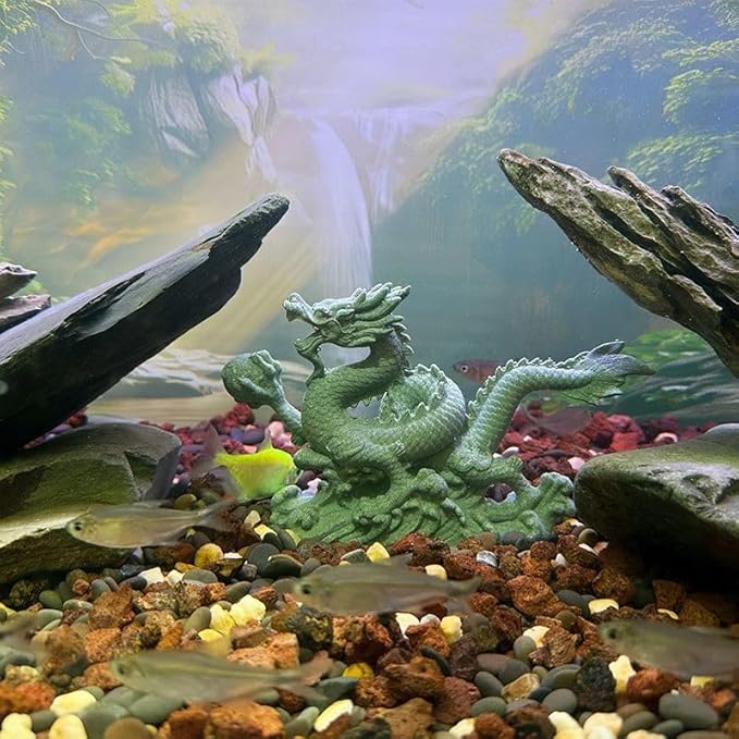 livelyfish Sandstone Chinese Dragon Statues, Aquarium Fish Tank Decorations Asian Garden Home Office Tabletop Small Accessories Decor for Wealth Success Lucky,A