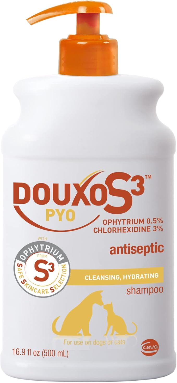 Douxo S3 Pyo Shampoo, Contains 3% Chlorhexidine & 0.5% Ophytrium, Antiseptic & Hydrating, For Bacterial or Yeast Skin Infections, For Dogs and Cats, 16.9 fl. oz. (500mL)