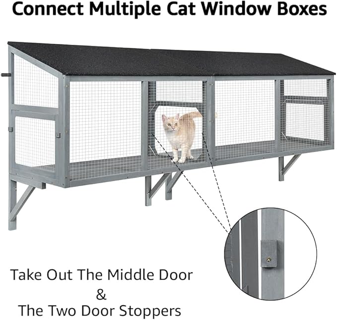 beeNbkks Cat Catio, Window Box Enclosure for Indoor Cats, Wooden Window Perch House, Expandable for Multi Kittens, Secure Comfortable Outdoor Haven for Pets, All Weather Use, Nature Friendly Design
