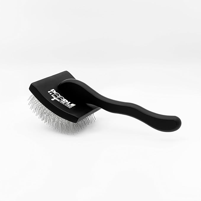 Doodle Me This | Slicker Brush for Dogs. Ergonomic black brush with extra-long stainless steel pins, easy for dematting, detangling, Groom Like a Pro at Home dog brush for shedding.