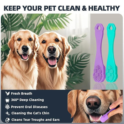 4PCS Dog Bath Brush | Scrubber for Bath | Shampoo Brush | Toothbrush | Finger Toothbrush | Dog Shower/Washing Brush with Adjustable Ring Handle - Pet Bath Supplies (Black Grey)