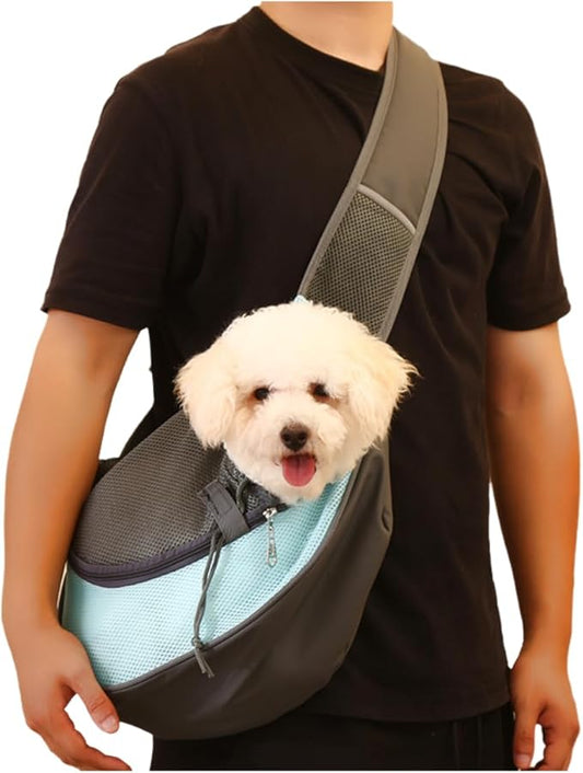 PEIFKO Pet Dog Sling Carrier Breathable Mesh Travel Safe Sling Bag Carrier for Dogs Cats (Azure, Small)