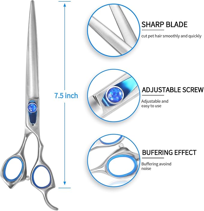 7.5'' Straight Dog Grooming Scissors Professional Dog Shears for Grooming Japan 440C Stainless Steel Sharp Smooth Heavy Duty Pet Grooming Scissors