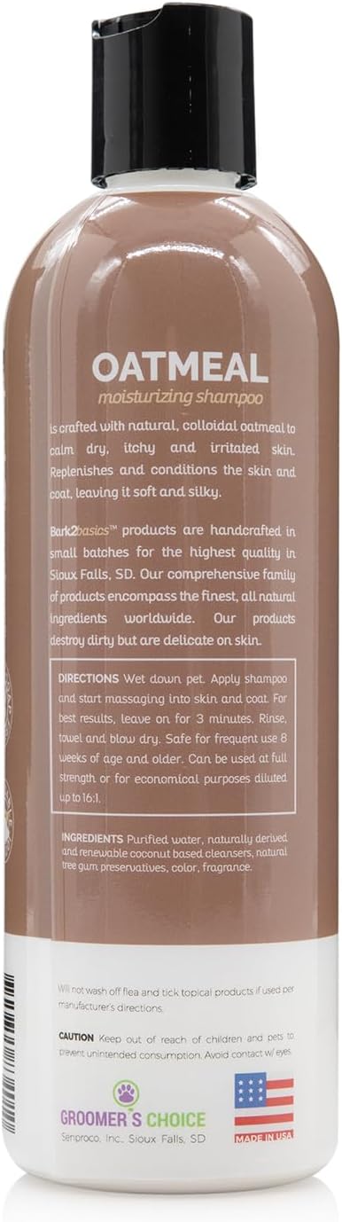 Bark2Basics Oatmeal Dog Shampoo, 16 oz - Natural Colloidal Oatmeal, Natural Ingredients, Calms Dry Itchy Irritated Skin, Moisturizes and Soothes the Skin and Coat, Professional Grade