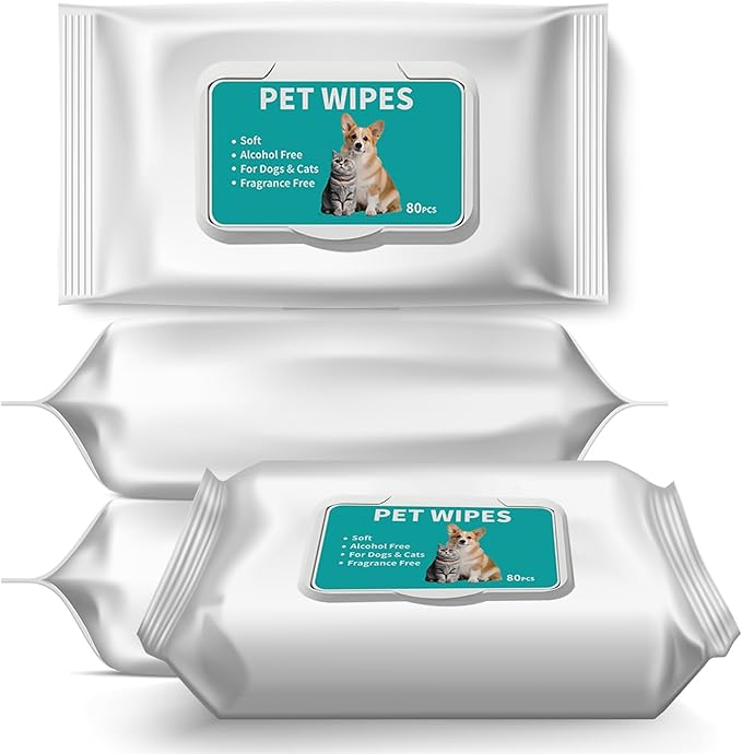 Pet Hypoallergenic Wipes, Extra Thick Cat Wipes for Cleaning Small Animal's Paws,Ears,Butt,Face and Eyes,Portable Organic Paw Wipes for Cats,Ideal for Home or Travel (320 Count (Pack of 4))