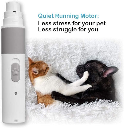 PET NAIL GRINDER - BEST Rechargeable Cordless DOG NAIL Trimmer for Dogs & Cats - Easy & Comfortable to Use - Quiet Motor, Two Speed Options with Light Indicator - Great for Small, Medium, Large Nails.