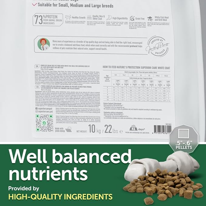 Nature's Protection Superior Care Grain Free Dry Dog Food - Healthy Dog Food Junior Dogs - Balanced, Super Premium Junior Dog Food - 1 Pack of 22lb Fish Flavor