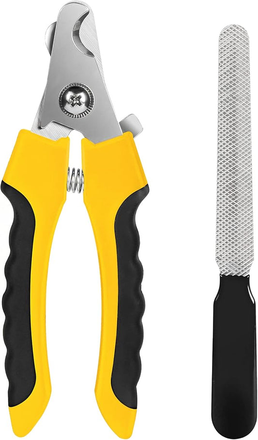 Dog Nails Clippers Trimmer with Safety Guard to Avoid Over-Cutting, Razor Sharp Blades with Bonus Dog Nail File, Cat Claw Clippers with Sturdy Non Slip Handles for Pets Dog Cat?Yellow & Black?