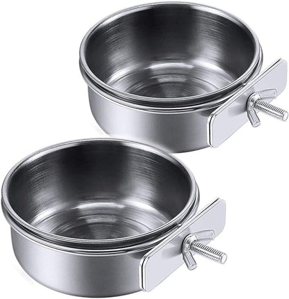 PINVNBY Parrot Feeding Cups Birds Food Dish Stainless Steel Parrot Feeders Water Cage Bowls with Clamp Holder for Cockatiel Conure Budgies Parakeet Parrot Macaw Small Animal Chinchilla Pack of 2