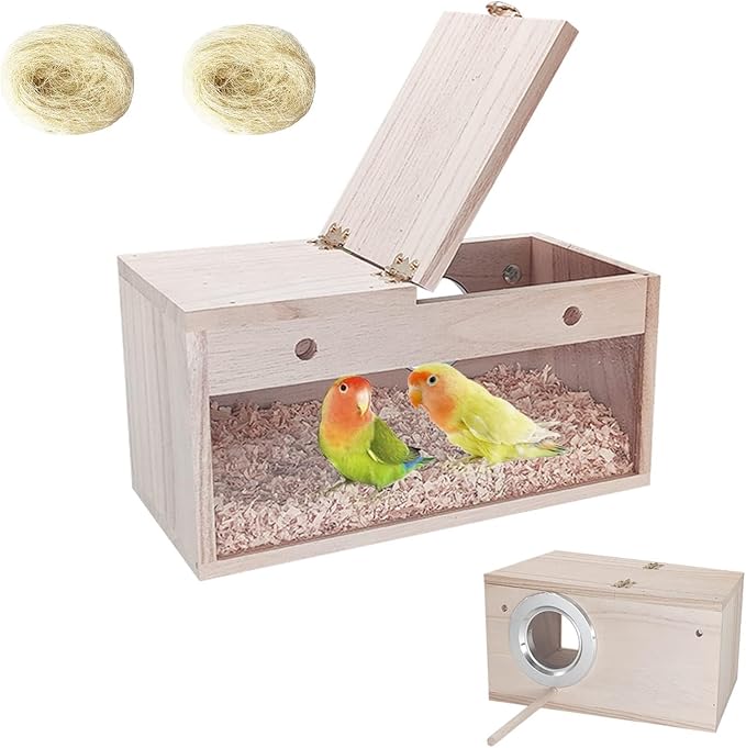Tfwadmx Parakeet Nesting Box Transparent Bird Nest Box Wood Bird House for Cage Budgie Breeding Boxes for Parrotlets, Lovebirds and Other Small Sized Birds 9.8" x 4.8" x 4.9"