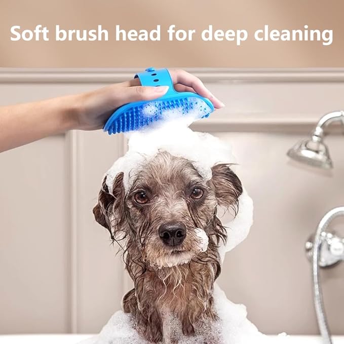 Rubber Pet Bath Brush, Palm-Sized Pet Brush, Pet Hair Removal Tool, Dog Brush, Cat Brush, Soft Elastic Pet Brush Will NOT Hurt Pets, 2 Piece (Red/Blue)