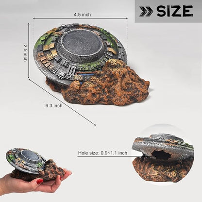 Aquarium Decorations-UFO Fish Tank Accessories for Betta Hide Flying Saucer Creative Small Fish Tank Decor Reptile Box Landscaping Ornament