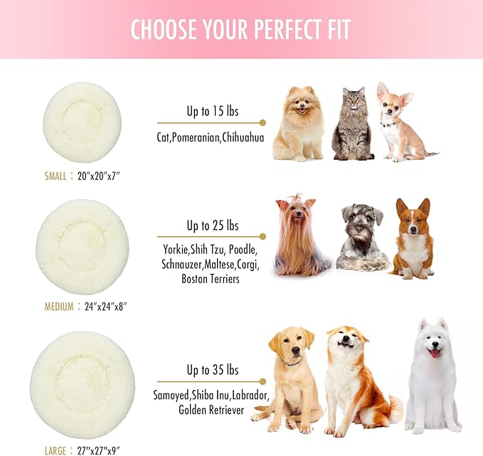 Anti Anxiety Round Fluffy Plush Faux Fur Warm Washable Dog Bed & Cat Bed, Original Bed for Small Medium Large Pets,Used to Relieve Joints and Improve Sleepï¼20"/24"/27''ï¼ (20", White)