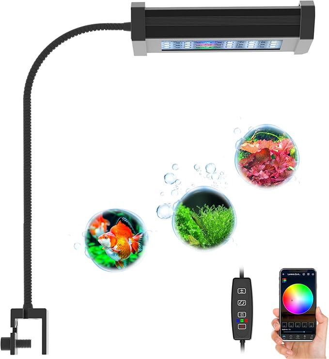 Lominie Planted Aquarium Light, 4 Channel Timer Dimmer Freshwater Small Fish Tank Light 6500K with Gooseneck for Planted Refugium Nano Tank (Freshwater)