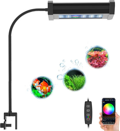 Lominie Planted Aquarium Light, 4 Channel Timer Dimmer Freshwater Small Fish Tank Light 6500K with Gooseneck for Planted Refugium Nano Tank (Freshwater)
