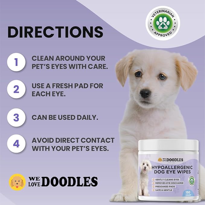 We Love Doodles 50 pcs Dog Teeth Cleaning Wipes & 150 pcs Dog Eye Wipes Bundle - Pet Dental Finger Wipes for Dogs, Freshens Breath Dog Dental Wipes, Pet Eye Wipes Pads & Safe Dog Eye Cleaner