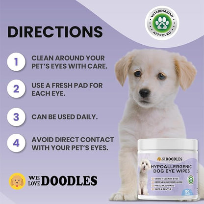 We Love Doodles 50 pcs Dog Teeth Cleaning Wipes & 150 pcs Dog Eye Wipes Bundle - Pet Dental Finger Wipes for Dogs, Freshens Breath Dog Dental Wipes, Pet Eye Wipes Pads & Safe Dog Eye Cleaner