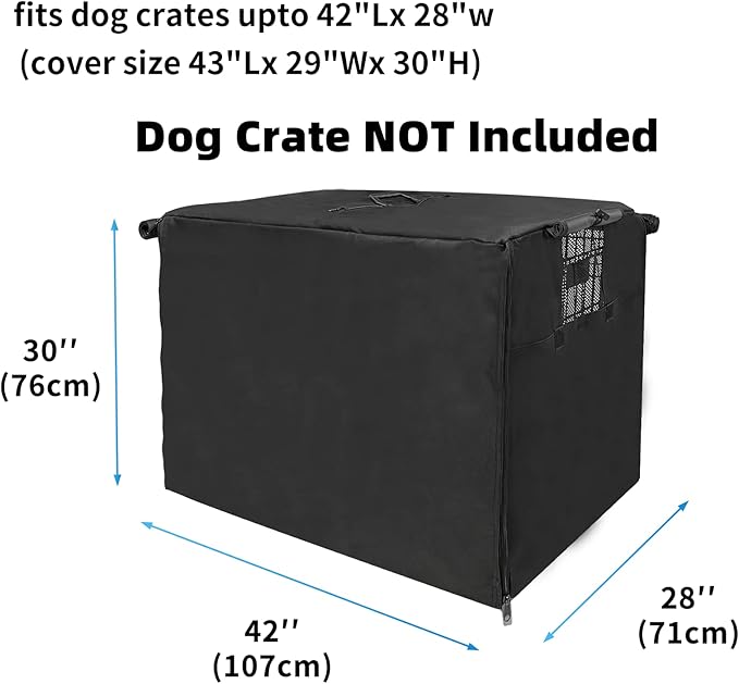 42 Inch Dog Crate Cover Dog Kennel Cover, Large XL Dog Crate for Large Dogs Wire Dog Cage with1 2 3 Doors, Waterproof 600D Oxford Fabric Indoor/Outdoor Black