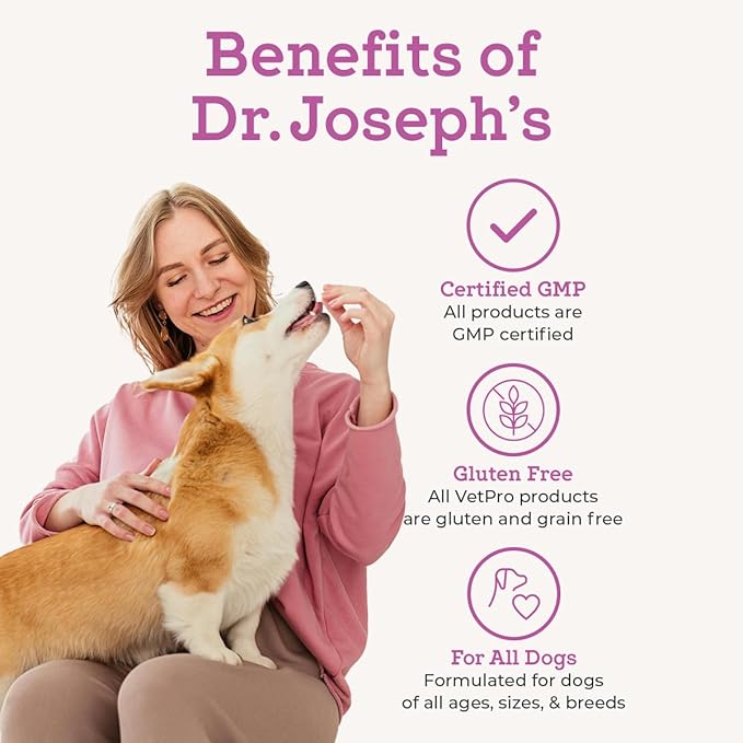 VetPro Complete Dr. Joseph's Dog Hip and Joint Supplement, 60 Count, Chicken Flavored Pain and Inflammation Relief Chews with Glucosamine, Chondroitin, MSM, Turmeric, Vitamin C, Omega 3