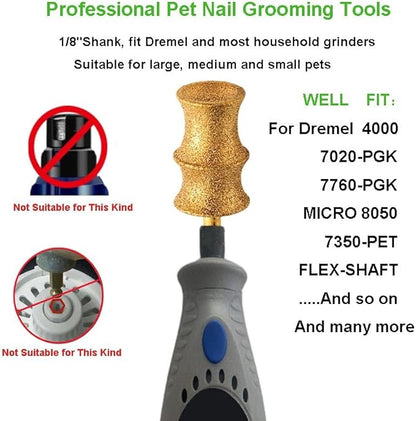 For Dremel Diamond Bit for Dog Nails-Dog Nail Grinder Attachment Bit Refill for Dremel 7760 pgk- Smooth, Painless Nail Care rotary tool accessories for small/Medium/Heavy-Duty Large Dog Cat Thick Nail