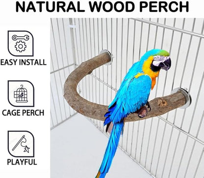 2Pcs 6.2inch Parrot Bird Natural Wood Stand Perch Swing U Shape Stick Bird Perches Bird Cage Toy for for Small to Regular Size Birds