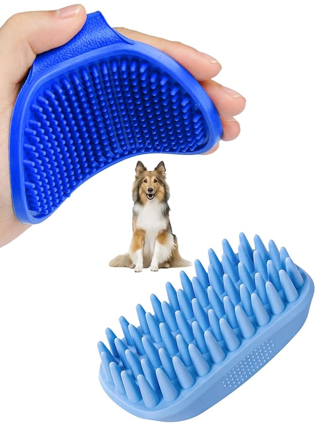 2PCS Dog Bath Brush, Dog Shampoo Brush, Silicone Curry Brush, Pet Scrubber for Short&Long Haired Dogs Cats Massage Comb, Soft Shedding Bathing Washing Brush, Essential Puppy Grooming Accessories