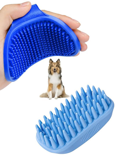 2PCS Dog Bath Brush, Dog Shampoo Brush, Silicone Curry Brush, Pet Scrubber for Short&Long Haired Dogs Cats Massage Comb, Soft Shedding Bathing Washing Brush, Essential Puppy Grooming Accessories