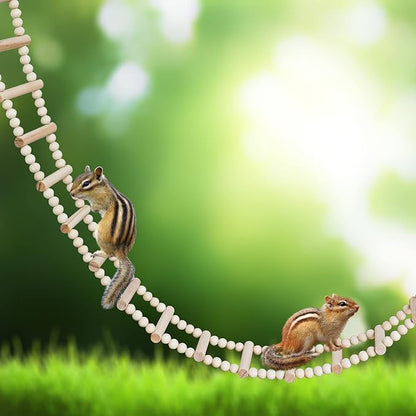 Bird Ladder Bridge, Wooden Pet Hamster Climbing & Swing Toys, Cage Accessories for Birds Rats Parrots Hamster Squirrel Sugar Gliders Parakeets Cockatiels - 28 Steps - 61.8 x 3.14 Inch