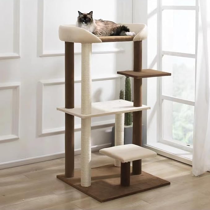 Modern Cat Tree Tower with Extra Large Platform Perch Bed for Maine Coon and Big Couch Sofa for Multiple Cats