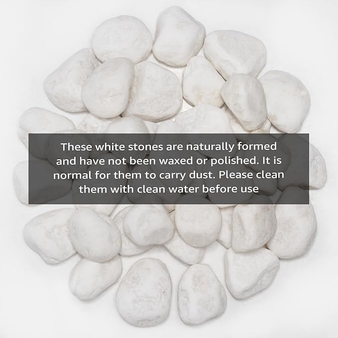 White Natural River Rocks, 1.5-2.5 Inch Decorative Stones for Plants, Garden, and Landscaping  10LB, Ideal for Fish Tanks, Vases, Crafting, Home Decor, and Outdoor Landscaping