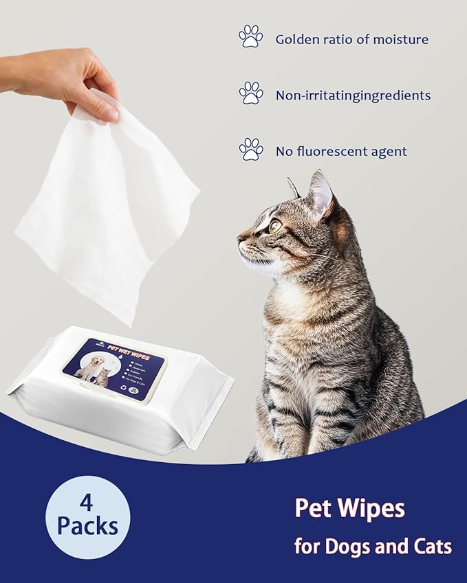 Dog Wipes for Paws and Butt  4 Pack (320 Ct) Unscented Pet Wipes for Dogs & Cats  Extra Thick, Hypoallergenic & Lint-Free Cleaning Wipes for Face, Ears, and Sensitive Areas  Travel & Home Use