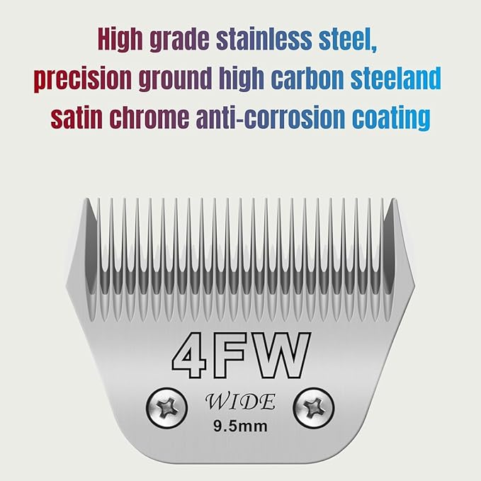 7FW+5FW+4FW Wide Blades for Dog Grooming, Compatible with Ainds, Oster A5, Wahl Km10 and Other Series Clippers, Cut Length 1/8"(3.2mm) to 3/8" (9.5mm), Fit for Larger Animals
