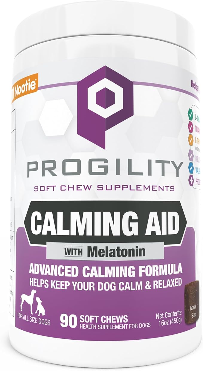 Nootie Progility Daily Calming Aid Chews for Dogs, Advanced Calming Support for Dogs with Melatonin, 90 Soft Chews