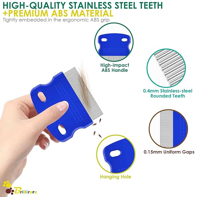 6 Pack Dog Grooming Comb, Pet Flea Lice Stainless Steel Cat Combs with Rounded Teeth, 2-in-1 Double Sided Professional Dogs Tear Stain Remover, Dematting Tool for Small, Medium & Large Pets