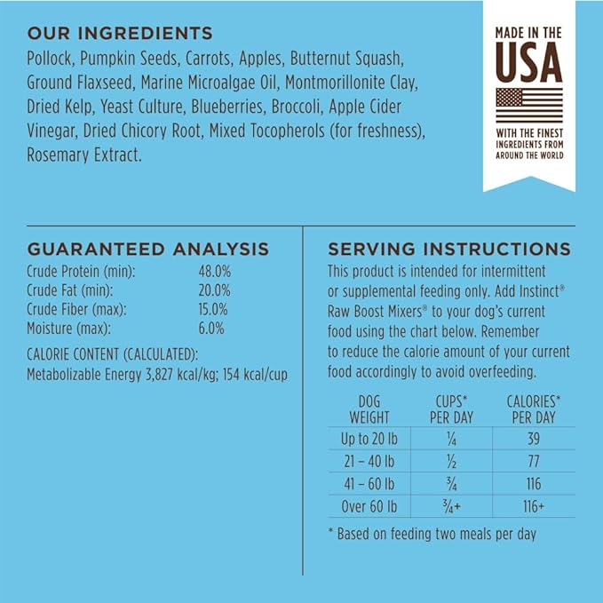 Instinct Raw Boost Mixers Freeze Dried Dog Food Toppers for Dry Food, Grain Free Dog Food Toppers with Pollock for Dogs, 5 oz