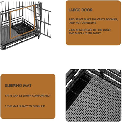 Heavy Duty Extra Large Dog Crate with Wheels - Indestructible 38/42/46 Inch Chew-Proof, Escape-Proof Kennel for High-Anxiety and Extra Large Dogs